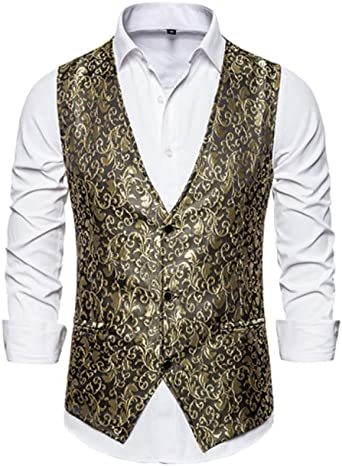Men's Casual Printed Vests Fashion Solid Color Slim Fit V-Neck Vests Groomsmen Suits Host Clothings
