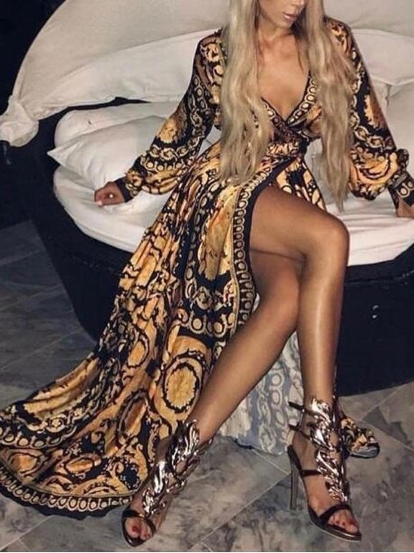 Women´s Autumn Boho Floral Long Sleeve Long Maxi Dress Party Beach Sundress Evening Dresses New