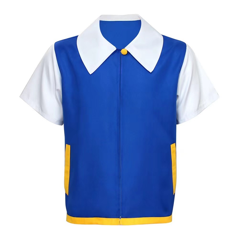 Kids Creative Cosplay Ash Ketchum Blue Jacket Anime Figure Role-playing Show Clothes Trainer Cap And Gloves Set